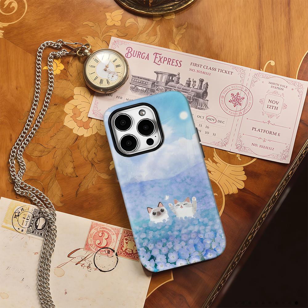 Blue Flower CatsFor Magnetic Phone Case for IPhone 17 16 15 14 13 Pro Max Plus Single Double-layer Tough Case