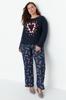 Женский пижамный комплект больших размеров. Темно-синий новогодний тематический вязаный пижамный комплект.