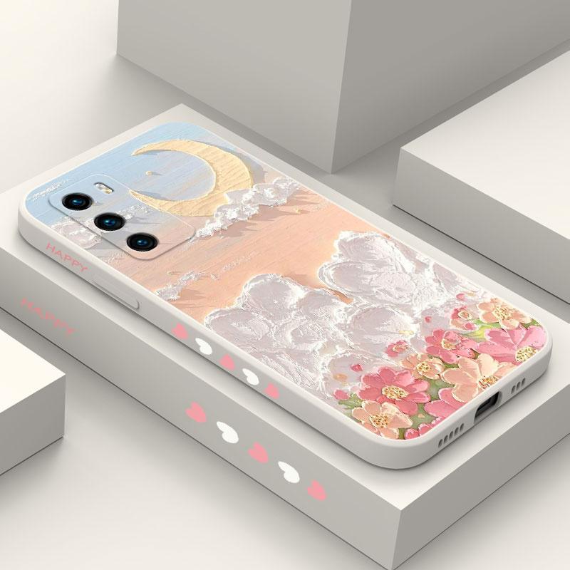 Чехол для телефона 'Цветы в масле' для Huawei P40 P50 P30 P20 Pro Lite Nova 5t Y7A Mate 40 30 20 Pro Lite Жидкий силиконовый чехол