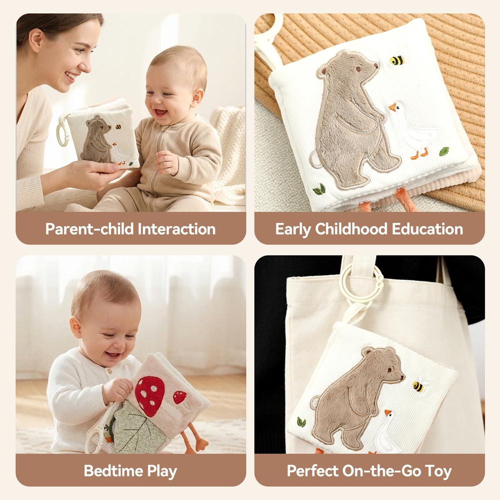 Baby Cloth Book With Bear  Goose Sensory Crinkle Activity Book With Mirror Teether And Hanging Ring Early Educational Toys