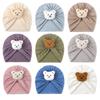 Solid Turban Hat Baby Beanies Caps Headwrap with Cute Bear Charm for 0-2 Years Baby Girls Infants Toddlers Pullover Hat