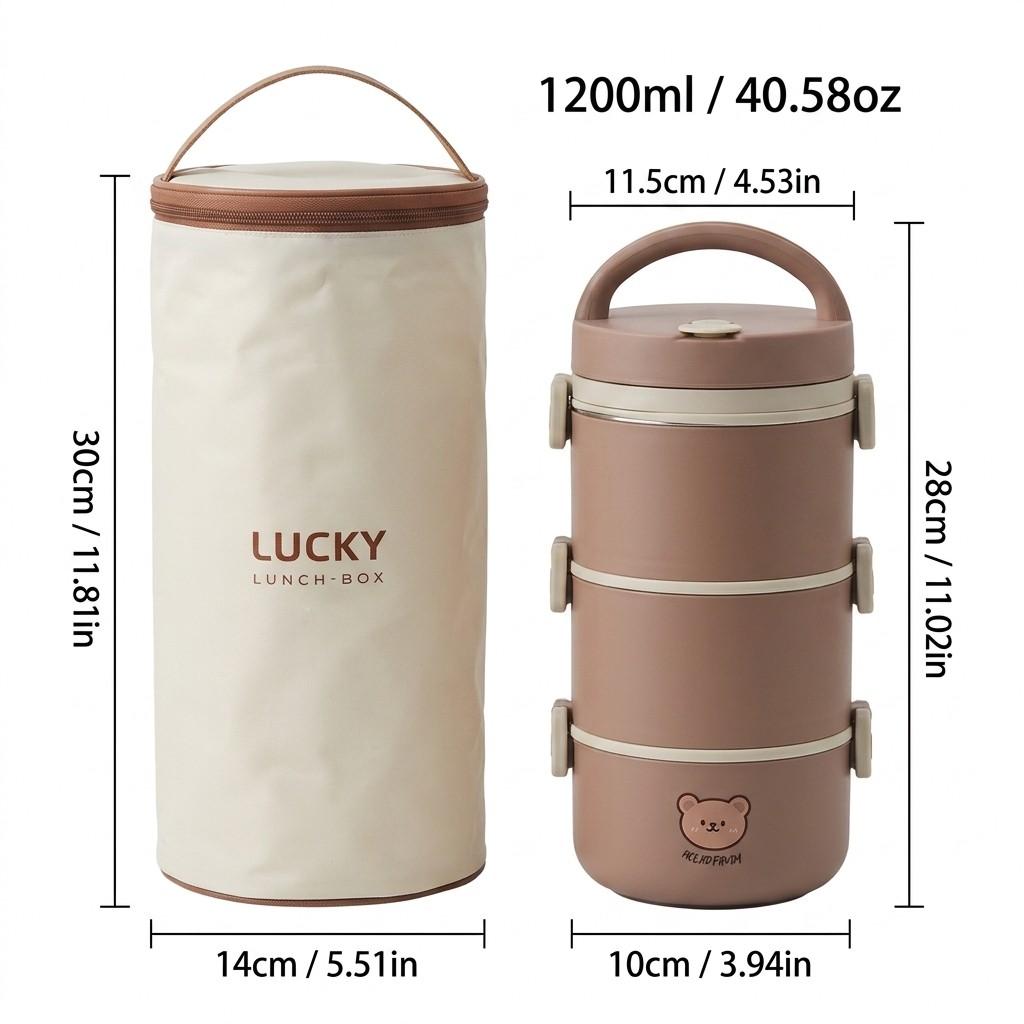 Kawaii 304 Stainless Steel Lunch Box Leakproof Thermal Bento Box Microwavable Food Container with Handle for Kids School Adults