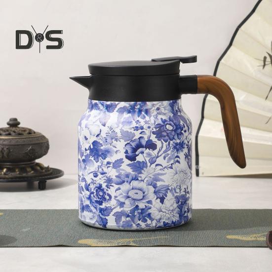 Винтажный цветочный изолированный чайник 1000 мл Мини-кофейник Офисный термос для чая Встроенный заварочный чайник для воды Кувшин для напитков Термос для кофе