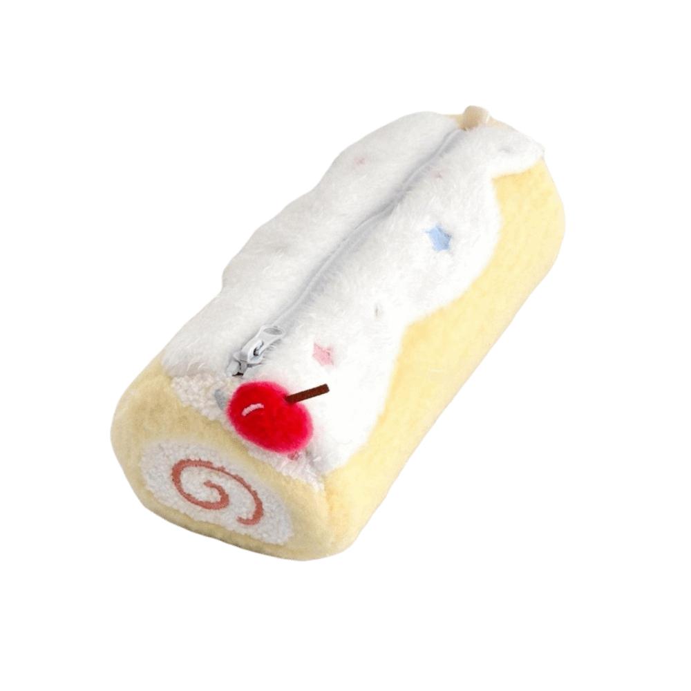 Large Capacity Cream Swiss Roll Plush Pencil Case High Aesthetic Desktop Stationery Box Gift