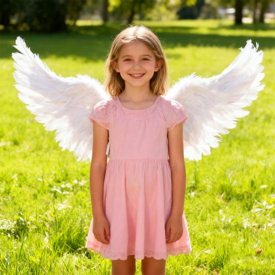 Angel Wings for Kids Girls Feather Angel Wings Costume with Headband Wand Halloween Cosplay Party Dress Up Props