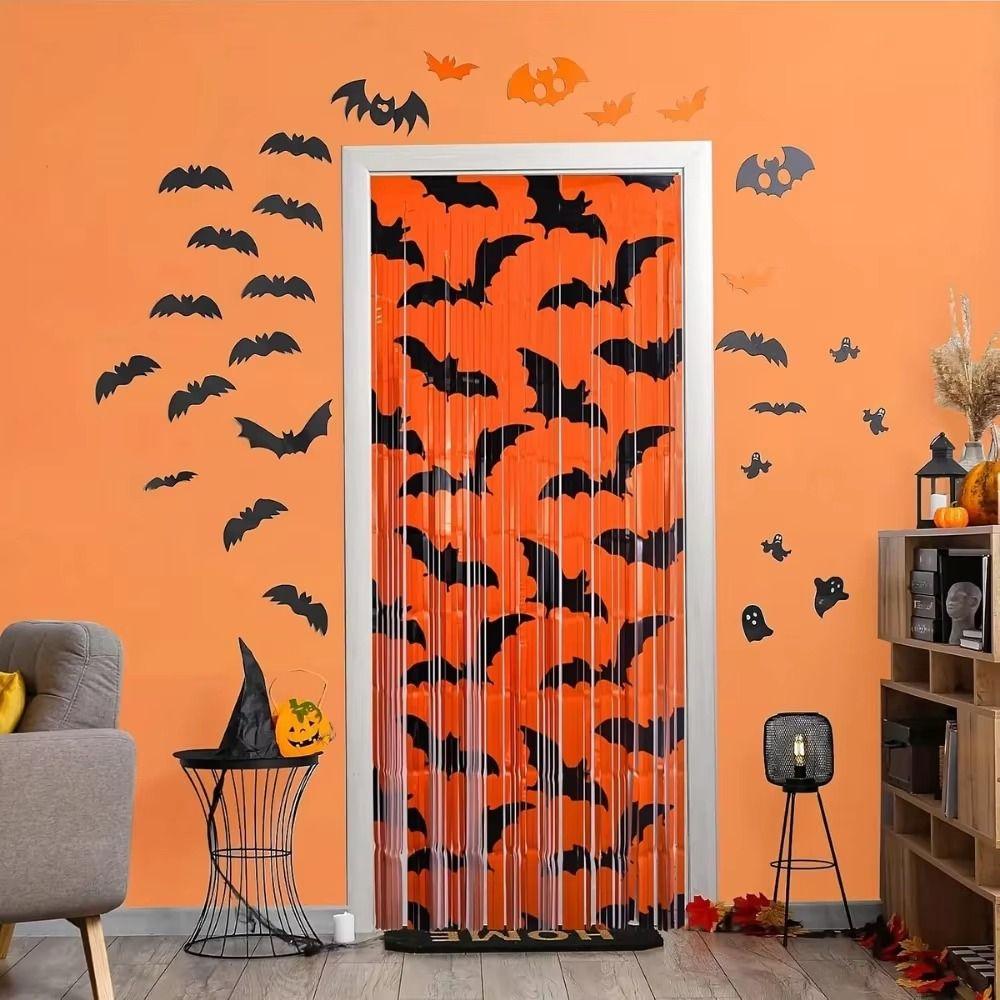 Foil Streamer Halloween Tinsel Curtain Fringe Curtain Halloween Door Curtain Background Decor