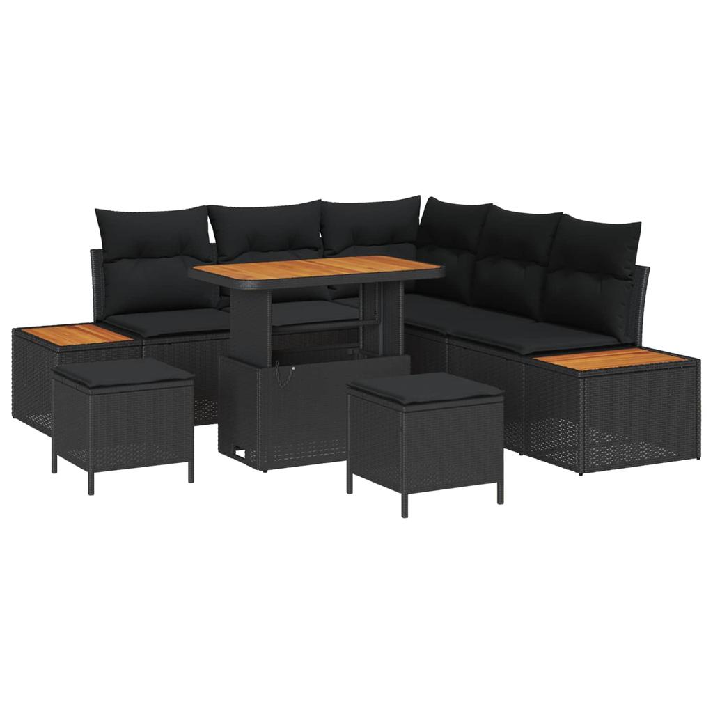 Garden Sofa Set with Cushions 8 pcs Black