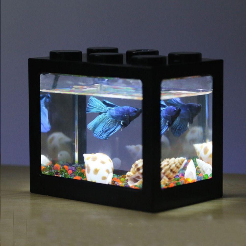 USB Маленький Эко Цилиндр со Светодиодной Лампой Микро Ландшафтная Коробка Мини Аквариум Аквариум Чайный Столик