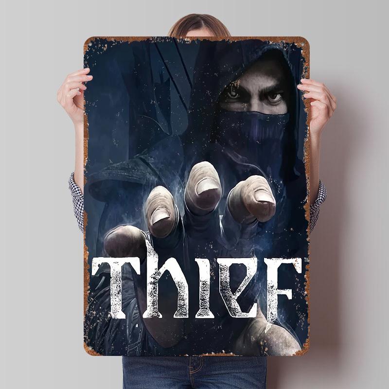 Thief Game Cover Art Printed Poster Customized Wall Art Retro Vintage Metal Tin Signs for Bedroom Decoration Room Decor Men Home