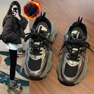 Новые женские кроссовки, повседневные спортивные хлопковые кроссовки на толстой подошве, увеличивающие рост, с флисом