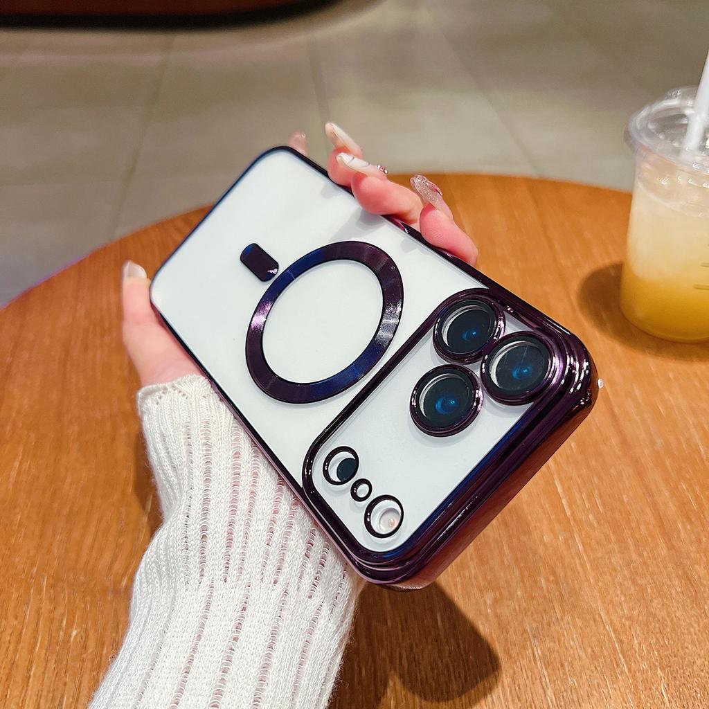 Роскошный чехол из мягкого силикона с гальваническим покрытием для Magsafe для iPhone 17 Air 16 15 14 13 12 Pro Max 11 Plus Магнитная защитная крышка для камеры