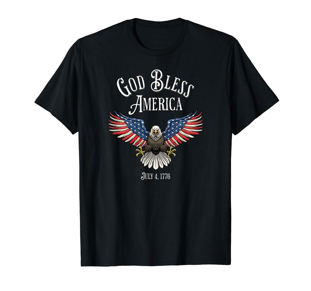 God Bless America Flag Eagle Flying July 4 1776 Graphic T-Shirt
