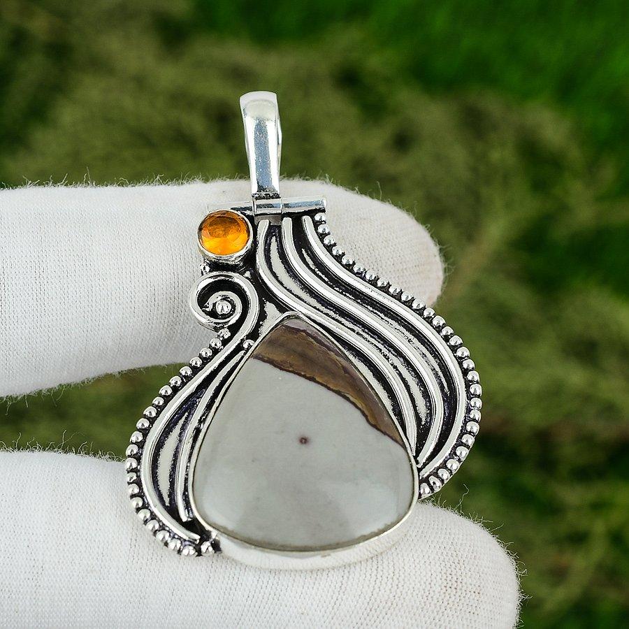 Подвеска из натурального полихромного яшмового драгоценного камня из стерлингового серебра 925 пробы, индийские украшения