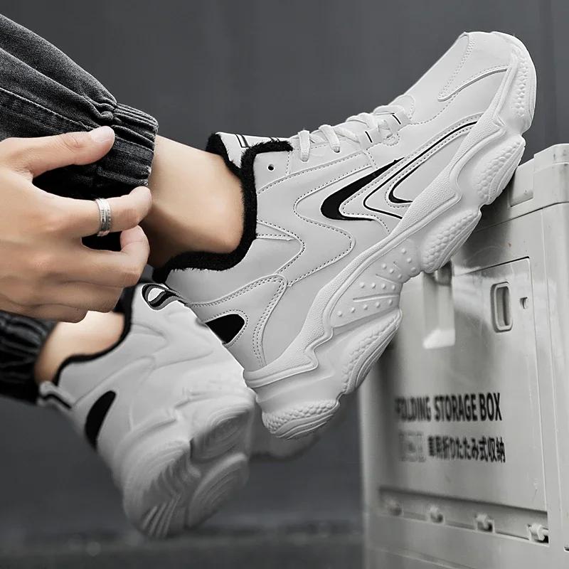 Мужские ботинки 2024 года, новые зимние тапочки, теплые мужские туфли, водонепроницаемые нескользящие плюшевые кроссовки, мужские теннисные туфли, ботинки, мужские кроссовки, зимние