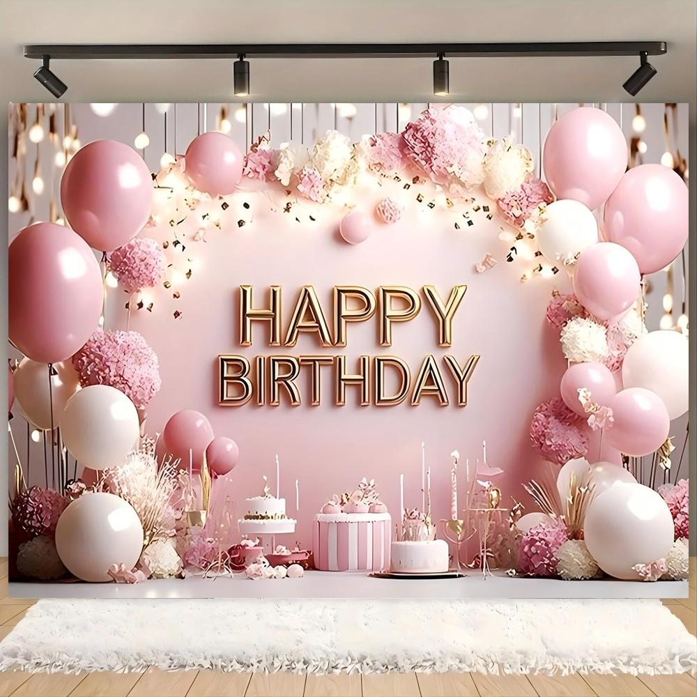 2D flat 1pc rose gold birthday party background, polyester material, festival celebration, birthday, party celebration,