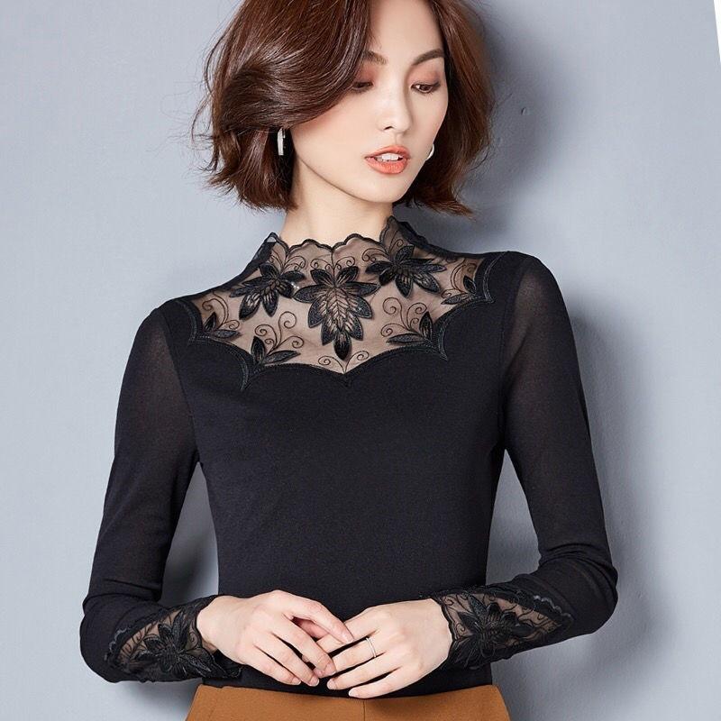 Выдалбливают женские весенне-осенние стильные кружевные блузки, рубашки, повседневные лоскутные водолазки с длинными рукавами и блузками, топы