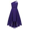 Kids Girls One Shoulder Sleeveless Bridesmaid Dress High Waist Party Dress for Evening Proms Gowns