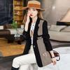 Fashionable Black Suit Jacket for Women with Sophisticated Design, Unique Style Color-blocking