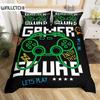 Пододеяльник с геймпадом, комплект постельного белья Queen Video Game Twin, микрофибра, зеленый, с рисунком мультяшного геймера, с электронной тематикой, пододеяльник