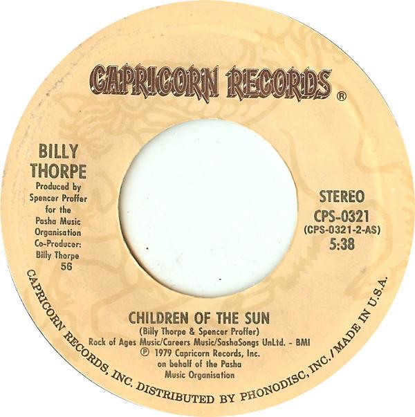 7-дюймовая пластинка БИЛЛИ ТОРП - Дети Солнца CPS0321 Capricorn Records 1979 Великобритания Рок Б/У