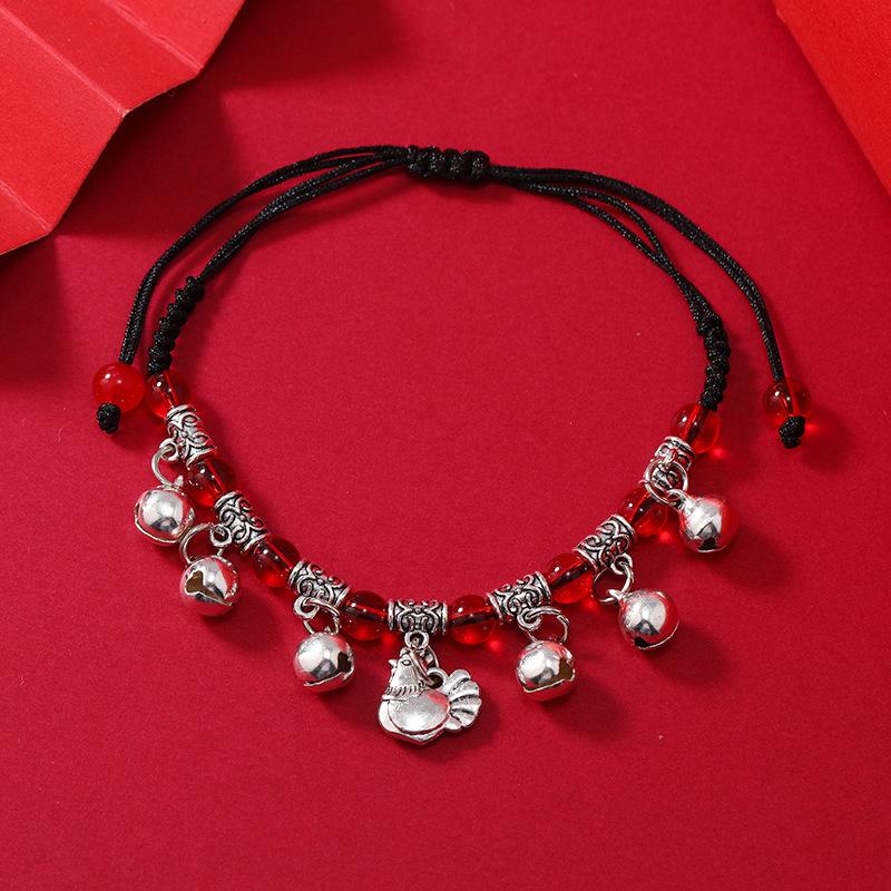 Zodiac Red Rope Woven Bell Bracelet Natal Life Men's and Women's Versatile Hand Rope Anklet Accessories
