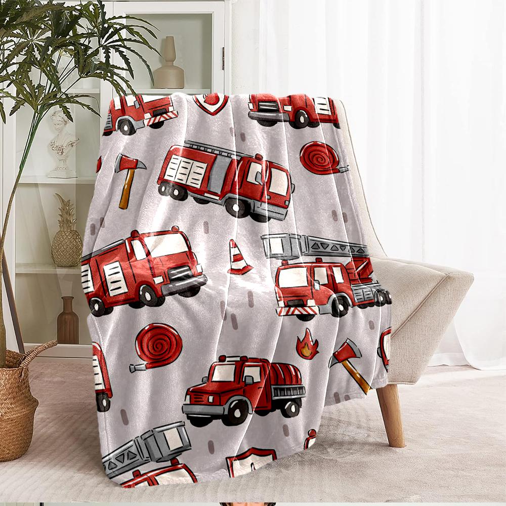 fire truck Theme Printed Blanket - Perfect for Couch, Bed, Travel & Outdoor Use | Machine Washable, Cozy & Durable.