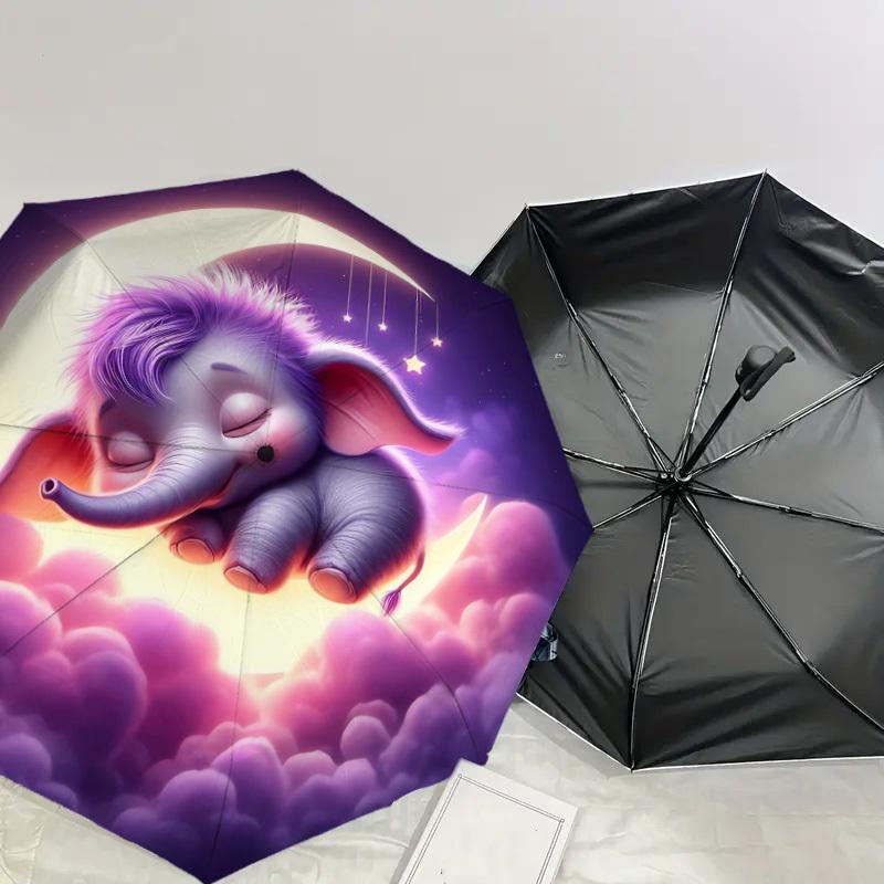 1pc Dreamy Elephant Moon Night Umbrella with Plastic Handle,Suitable for All Seasons Home Travel Outdoor UmbrellaDD377