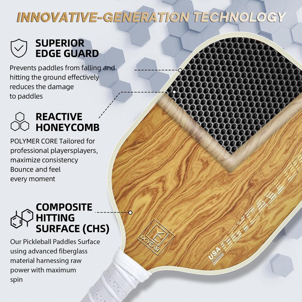 Pickleball Paddle 2026 USAPA Approved Pickleball Lightweight Fiberglass Pickleball 2 Outdoor 2 Indoor 1 Pickleball Unisex 2-Pack, Set, Racquet,