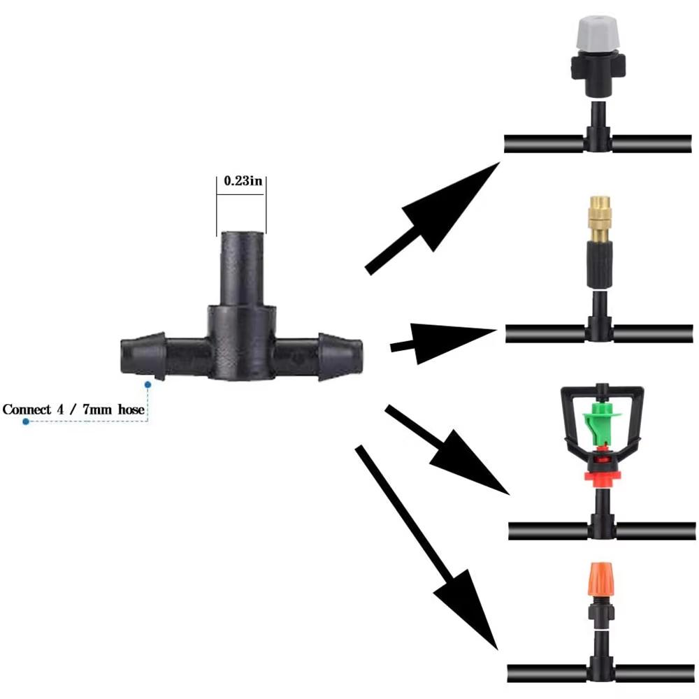 Three-Way Drip Irrigation Connector Hose Barb Connector Suitable for Sprinkler Irrigation Irrigation System 4mm/7mm Pipes
