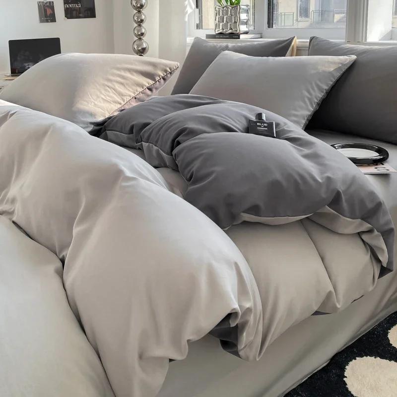 Ins Style Однотонный пододеяльник Комплект постельного белья из стираного хлопка Постельное белье Одеяло Чехол Наволочка Мягкие комплекты постельного белья Пододеяльники 220x240
