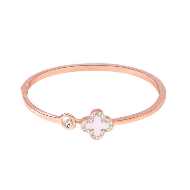 Korean Four-Leaf Clover Eco-Friendly Rose Gold Bracelet - Versatile, Popular Open Bangle