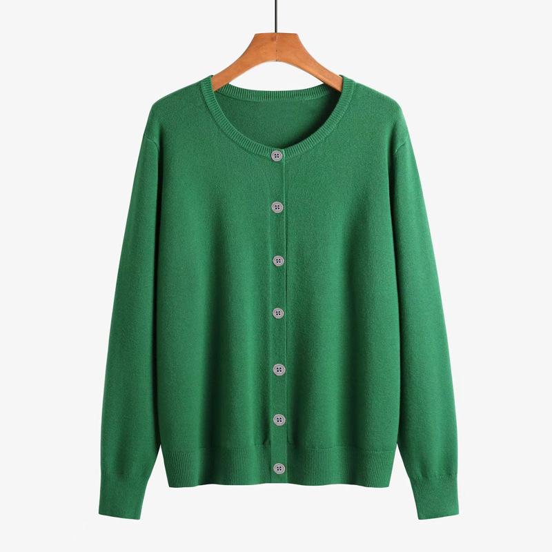 Spring and Autumn Women's Cardigan Solid Color Round Neck Single-breasted Knitted Bottoming Women's Sweater Jacket