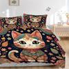 3pcs Ancient Cat Art Printed Bedding Set, Soft and Comfortable Quilt Cover for Bedroom, Guest Room (1 Duvet Cover + 2 Pillowcases, Pillow Co