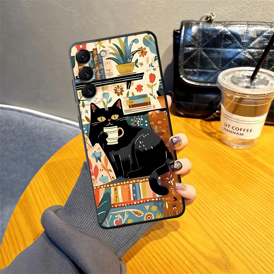 Черный Мягкий Чехол для Телефона для Samsung Galaxy A50 A17 A06 A20 A13 A70 A30 A15 A10 A12 A05 A04 A40 A16 Мультяшный Кот