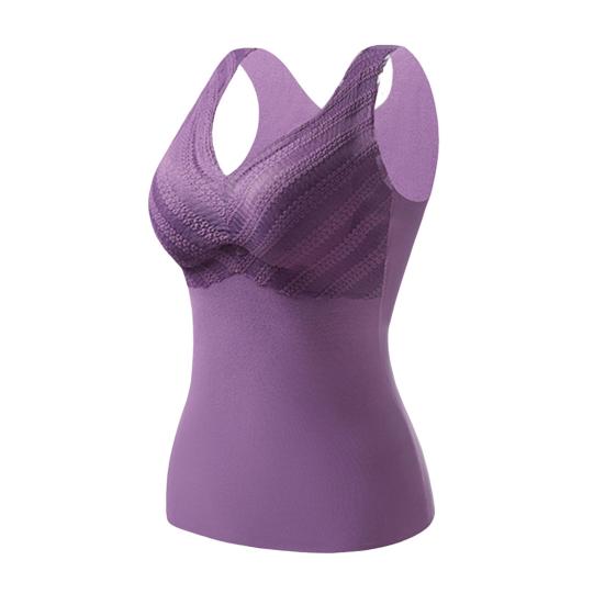 Winter Women Thermal Vest with Chest Pads Seamless Velvet Fast Temperature Lock