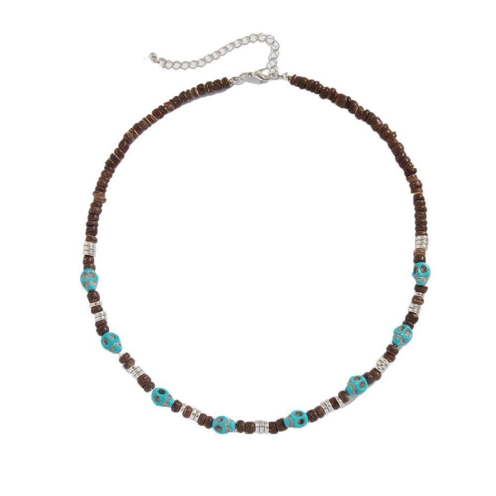 Gothic Skull Beaded Necklace Boho Wooden Choker Vintage Coconut Shell Necklace Party