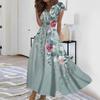 Жен. Длинное платье Платье макси Повседневное платье Шифоновые платья Свободное платье Сплошной цвет На каждый день Для взрослых На открытом воздухе Повседневные платья С рюшами С короткими рукавами Платье с v-образным вырезом
