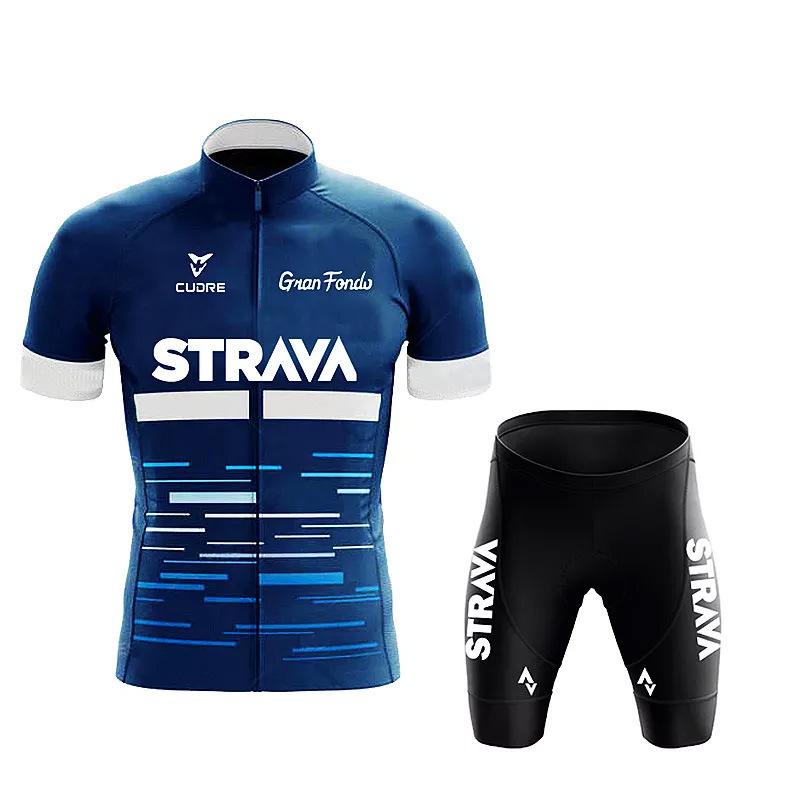 Командный костюм для велоспорта Новый костюм Strava с коротким рукавом Впитывающий пот и влагу Гоночный костюм для велоспорта