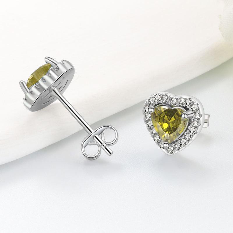 Zodiac Heart Shaped Cubic Zirconia Stud Earrings Minimalist Elegant Jewelry For Women