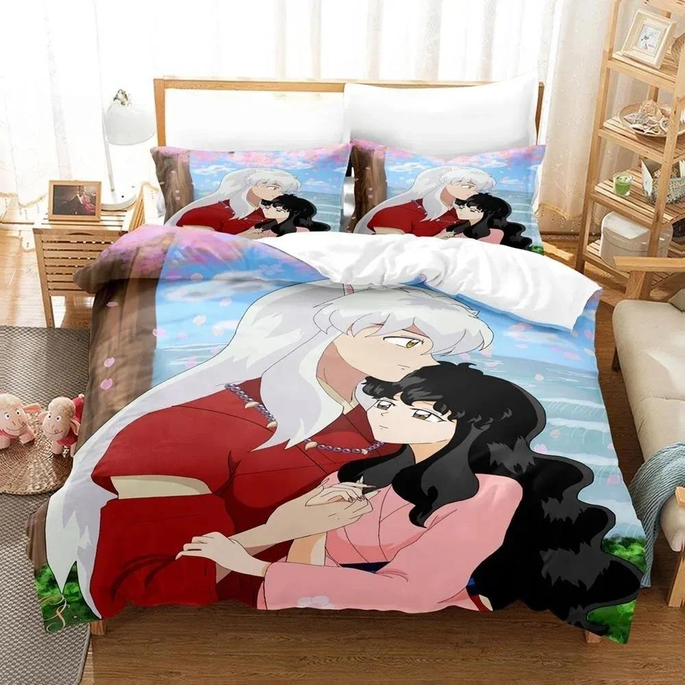 New Fashion Inuyasha Bedding Collection Single Twin Full Queen King Size Bed Collection Adult Kid Bedroom 3D Anime Bed Sheets And Pillowcases
