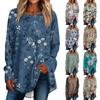 Women's Casual Plus Size Long Sleeved Round Printed T-shirt Top Pullover