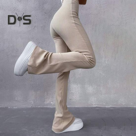 Женские брюки с высокой эластичной талией, эластичные однотонные нитки, облегающие брюки с расклешенным подолом, мягкие теплые длинные спортивные брюки для йоги, осенне-зимние спортивные штаны