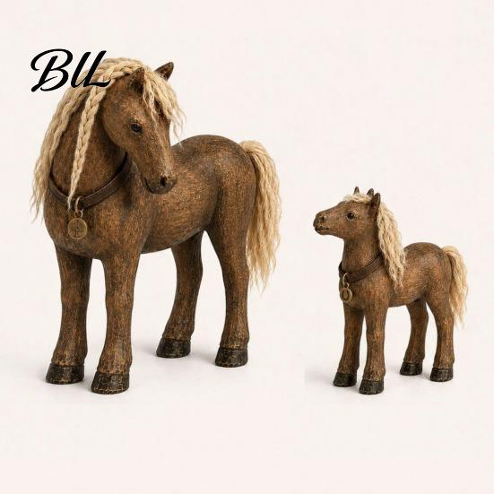 Artistic Horse Gifts 2Pcs/Set Mother And Child Figurines, Resin Mare Foal Statue, Vintage Farmhouse Ornaments Rustic Sculptures for Home Desk