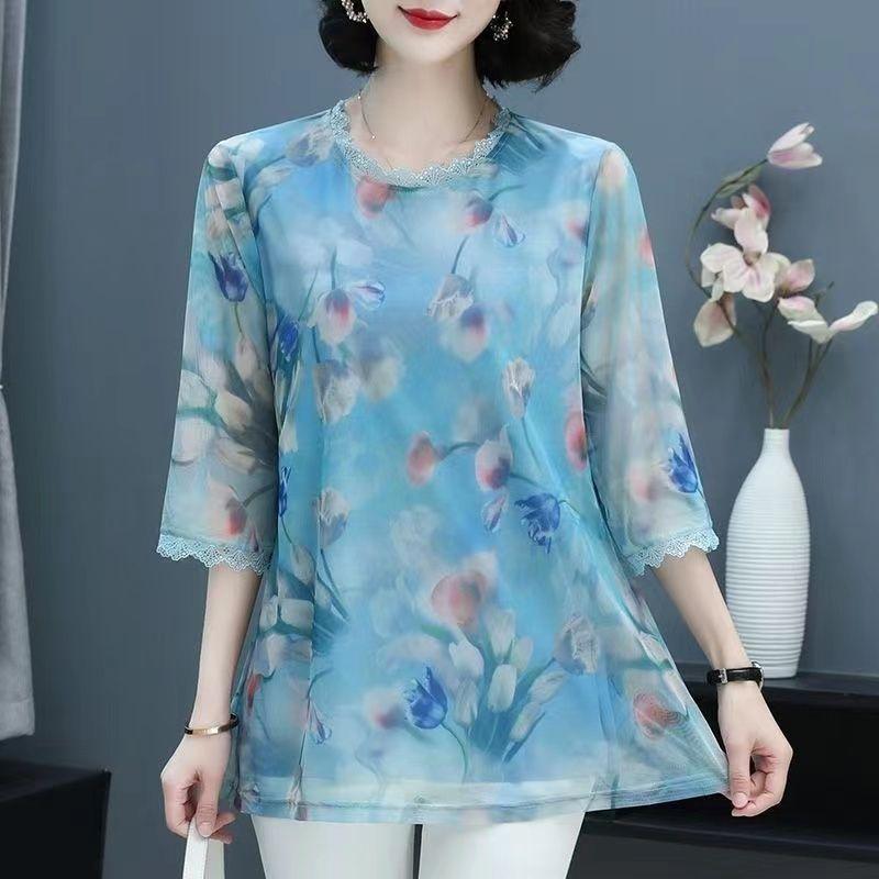 Весенне-летняя женская шифоновая рубашка, модная тонкая, чтобы прикрыть живот, сетчатая марлевая блузка с тонкими секциями, новая женская рубашка