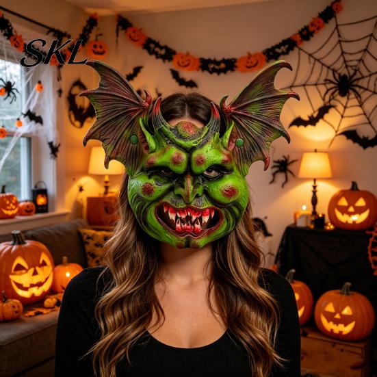 Gothic Halloween Costume Masque, Creepy Bat Devil Full Face Lightweight Masque Horror Evil Cosplay Party Prop for Scary
