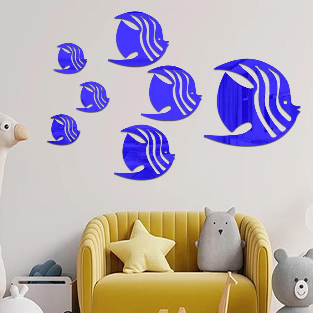 Ocean Fish Mirror Wall Stickers: Decorative Self-Adhesive for Living Room, Bedroom, Kids' Room, Kindergarten, or Bathroom Tiles