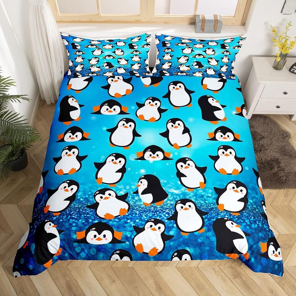Cartoon Penguin Duvet Cover Polar Animal Watermelon Bedding Set for Boys Girls Room DecorArctic Wildlife Fruit Comforter Cover