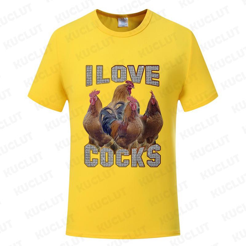 I Love Cocks Funny Roosters Meme T-shirt Chicken Enthusiast Short Sleeve T-shirt Men Women's Summer T-shirt Street Clothing