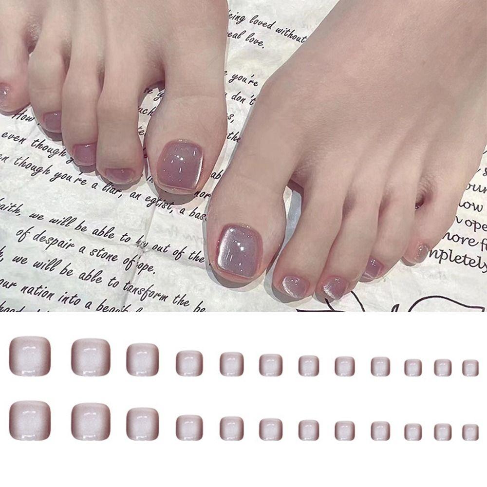 Французские ногти на ногах, короткие квадратные ногти, модные накладные ногти для женщин и девочек