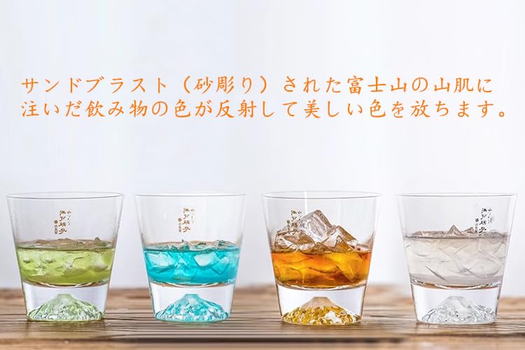 Tajima Glass Japanese Handmade Fuji Rocks Glass with Coaster Authorized Distributor Wedding Gift Beer Japanese Sake Whiskey Day Day Respect for the